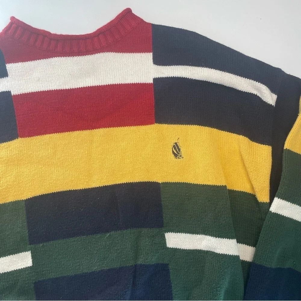 Nautica Large Men’s Retro Sweater 100% Cotton Red White Blue PRELOVED